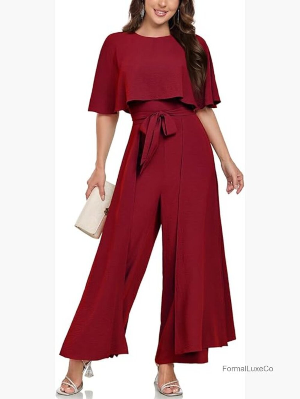 Dressy Casual Short Sleeve Jumpsuit with Belt